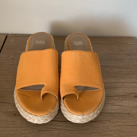 Eileen Fisher Tarry Espadrille Wedge Slide Platform Sandal Toe Loop 9 US Mango - Picture 6 of 16